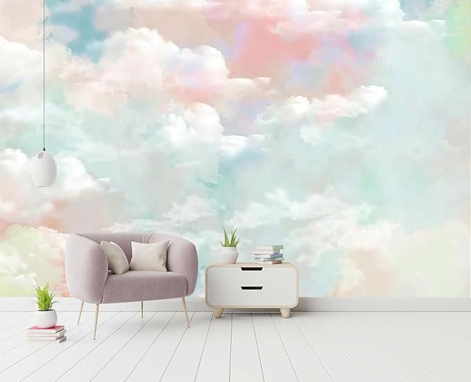 Wall Mural - 3D Wallpaper Decoration, Pink Clouds, 103" x 69" (Not Self-Adhesive)