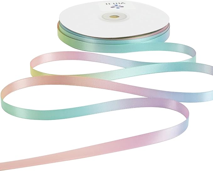 MEEDEE Pastel Satin Ribbon Pastel Rainbow Ribbon Pastel Color Craft Ribbons 3/8 inch Gift Ribbons for Gift Wrapping Wedding Pride Party Birthday Party Decoration Hair Bow - 50 Yards