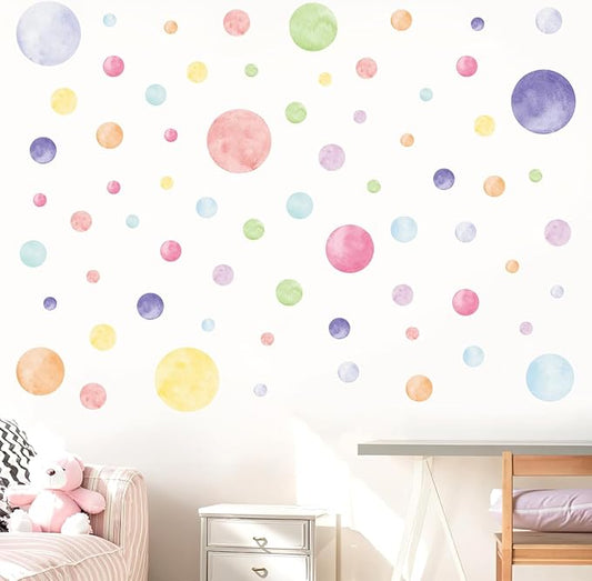 AOWDIAO 68 Large Watercolor Polka Dot Wall Decals, Peel and Stick Vinyl Stickers for Girls Bedroom, Nursery, Playroom, Classroom Pastel Decor