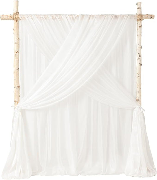 Ling's moment White Backdrop Curtains, 10Ft x 23Ft Long Sheer Wrinkle-Free Background Backdrop Curtain&Table Cloth for Birthday Party Wedding Baby Shower Photo Booth Decor