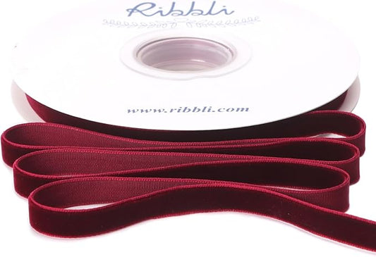 Ribbli Burgundy Velvet Ribbon 3/8 Inches Continuous10 Yard Spool Red Christmas Ribbon for Gift Wrapping Crafts Home Decor