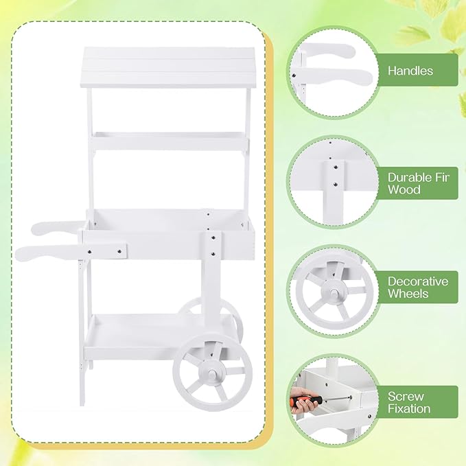 Hanaive Flower Cart Display Stand with Wheels for Bridal Shower Baby Shower Party Large Country Market Vintage Wooden 3 Tier Rolling Table Cart for Display Flower Candy Party Favors and Crafted Items