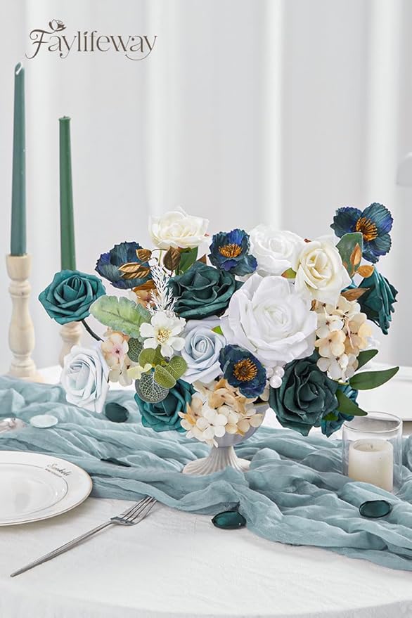 Artificial Flowers, 2PCS Silk Fake Flowers for DIY Wedding Bridal Bouquets Faux Floral Arrangements for Party Cake Table Centerpieces Home Decor Indoor Outdoor
