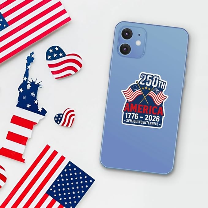 HANDICHI Design 5-Pack 4 Inch USA 250th Anniversary Stickers, Waterproof Patriotic Vinyl Decals with American Flag (1776–2026)