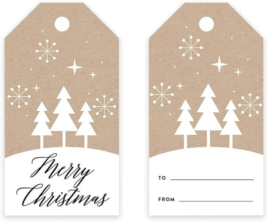 Andaz Press Christmas Holiday Season Classic Gift Tags, Merry Christmas to from Classic Favor Tags, Kraft Brown with Minimal Christmas Tree Design, for Holiday Events, Parties, and Favors, 60-Pack