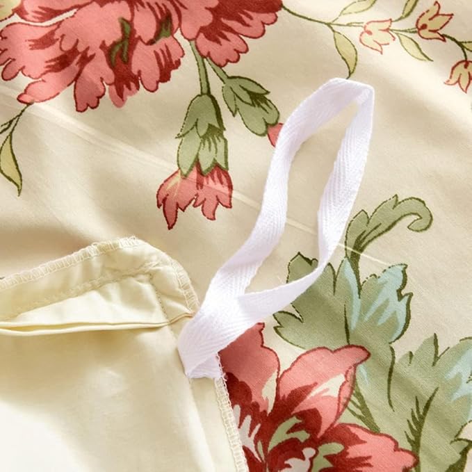 LifeTB Garden Style Floral Duvet Cover Queen Vintage Red Flower Green Leaves Pattern Boho Duvet Cover Aesthetic Flower Bedding Set Farmhouse Cotton Comforter Cover Botanical Bedding Cover Queen