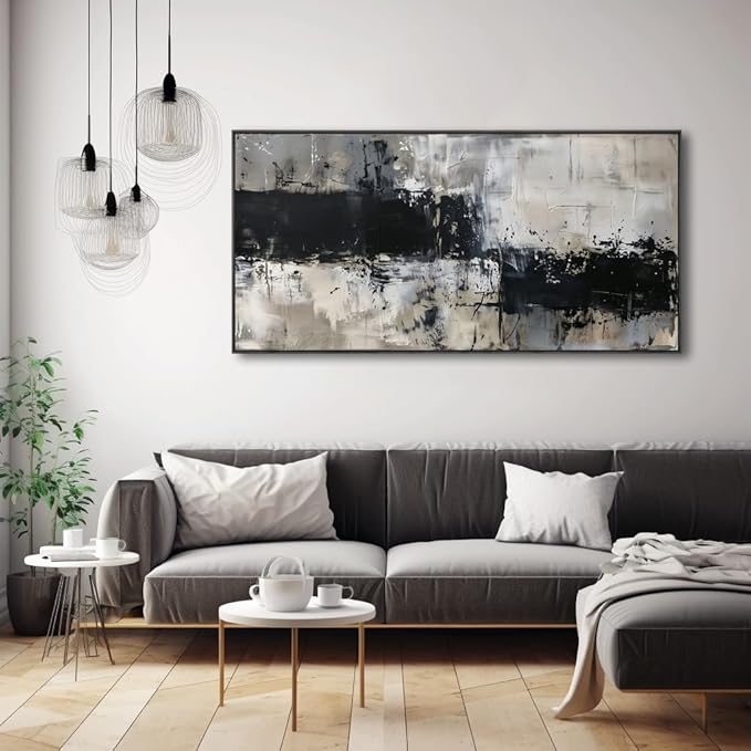 Wall Art Abstract Canvas Painting Black Grey Wall Decor Modern Artwork for Living Room Bedroom Dining Room Home Office Decor Large Framed Ready to Hang 20"x40"