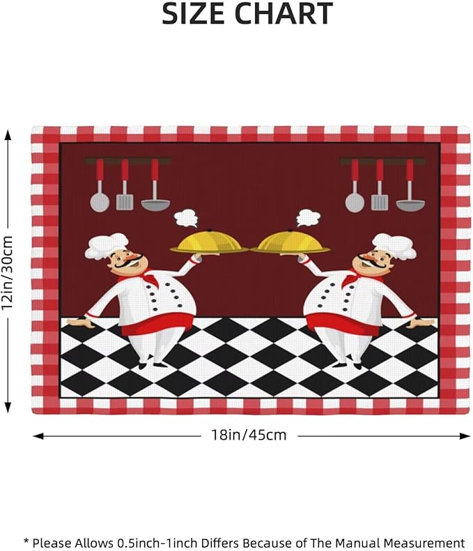 Fat Chef Kitchen Linen Placemats Set of 4 Red Plaid Cooking Theme Placemats for Indoor Outdoor Party Home Desktop Dining Room Decor 12x18 Inch