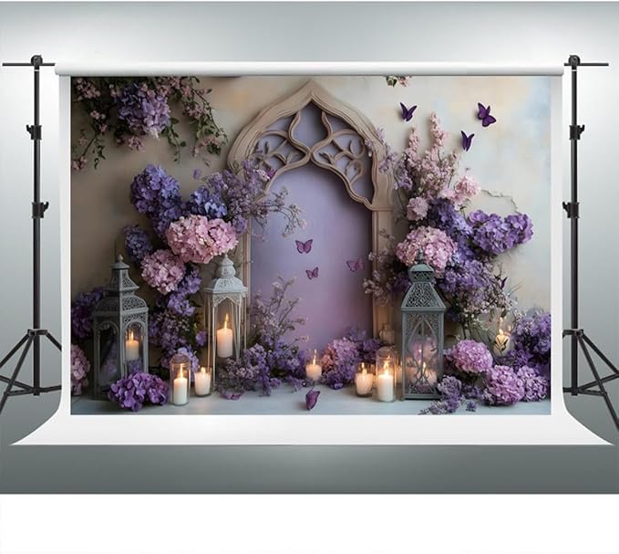 YongFoto Elegant Flower Wall Backdrop 12x8ft Floral Butterfly Candle Photography Background Baby Bridal Shower Wedding Girl Birthday Party Banner Room Decor Portrait Photoshoot Wallpaper Photo Booth