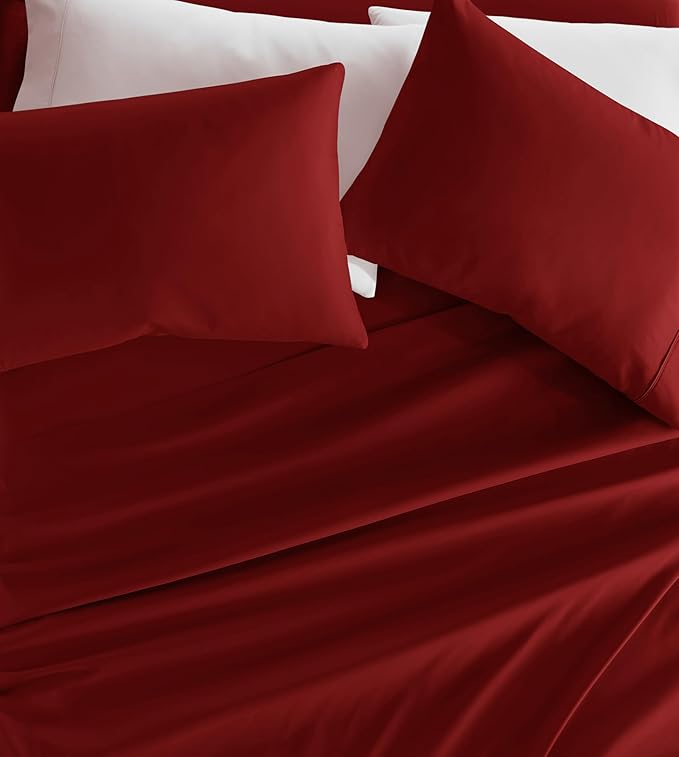 Linen Market Brushed Microfiber Queen Sheet Set 4 Piece – Oeko-TEX Certified Ultra Soft & Wrinkle-Free - 16" Deep Pocket Sheets - Easy Care Queen Size - Burgundy