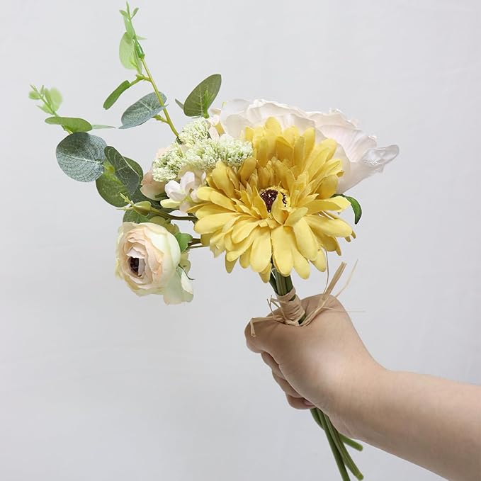 Zerzsy 4pcs Peonies Artificial Flowers, Champagne ArtificialPeony, Silk Faux Flower Fake Yellow Peonies Artificial Flowers Peonies Bouquet for Centerpiece Table Wedding Party Home Decor