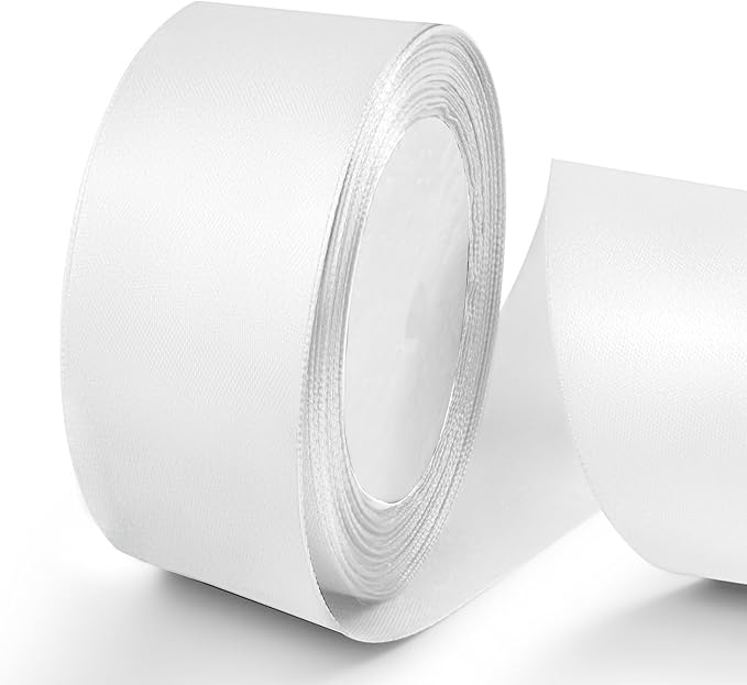 25 Yards 1.5 inch Satin Ribbon, Solid Color Fabric Ribbon Perfect for Gift Wrapping, Wedding, Handmade Bows, Floral Bouquets and Party Decoration(White)