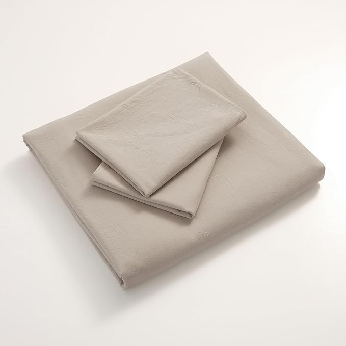 JIYUAN 100% Washed Cotton Duvet Cover Set Oversized King, 1 Duvet Cover 120"x98" (Comforter Not Included) and 2 Pillowcases,Linen Feel Bedding Set Comfy and Breathable, Heathered Tannish Linen Grey