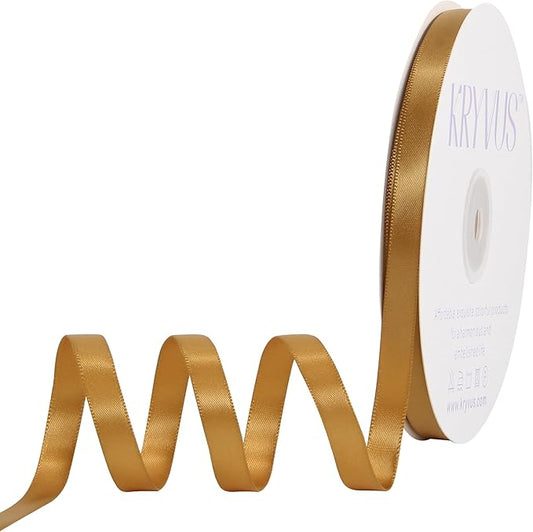 Old Gold Satin Ribbon, Double Faced 3/8 Inch X 50 Yards Old Gold Ribbon, Premium Satin Ribbon for Gift Wrapping, Crafts, Hair Bow Making, Sewing, Flower Bouquet, Wedding Party Decor