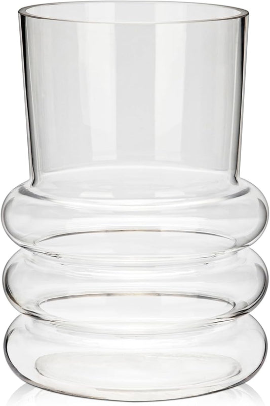 Clear Glass Flower Vase, 7" x 4.7" Thickened Hydroponic Flower Vase Transparent Modern Geometric Glass Vase for Home Living Room Wedding Centerpieces Office Table Decor