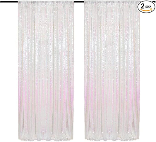 Iridescent Sequin Backdrop Curtain 4FTx8FT 2 Panels Glitter Metallic Photography Background Drapes for Wedding Baby Shower Birthday Birthday