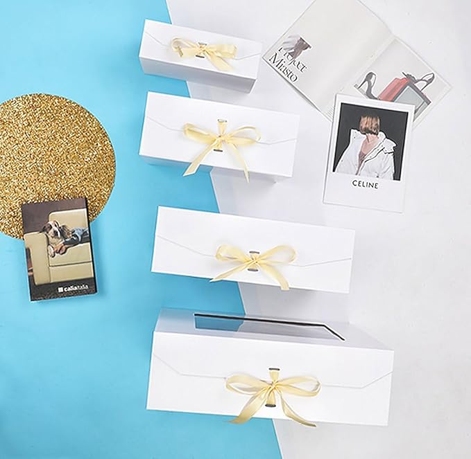 White Gift Box for Presents with Ribbon 13.2x11x5.3 Inches Clear Gift Box with Window Magnetic Closure Gift Boxes with Lids