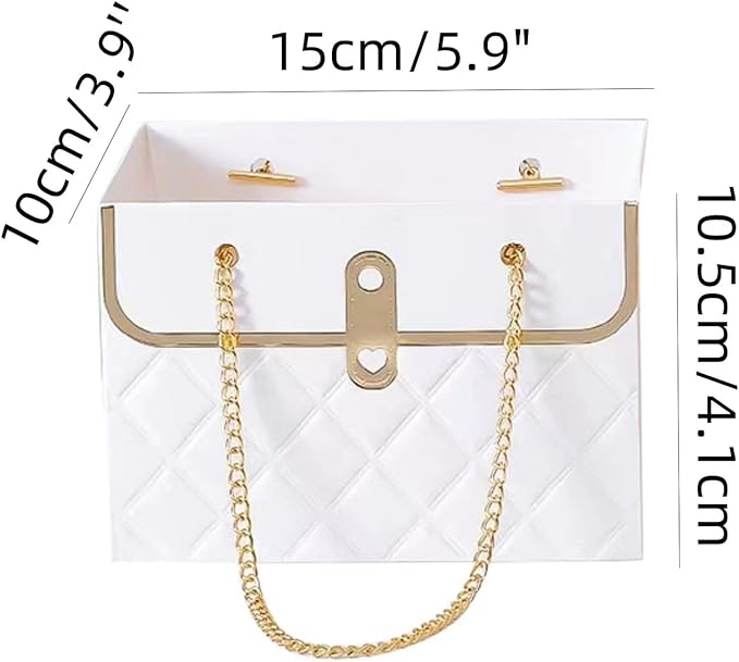 LONG XIN SERIES 12pcs White Elegant Gift Boxes with Metal Chain Present Craft Paper Boxes Portable Flower Bags Rectangular Gift Bags Purse Bag Party Favor for Gift Package (White)