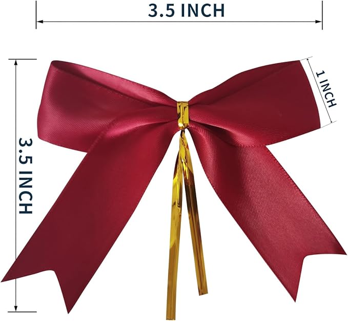 50pcs 3-1/2" Burgundy Twist Ties Satin Wine Color Bows with Twist Tie Bows Fish Tail Cutting(Burgundy)