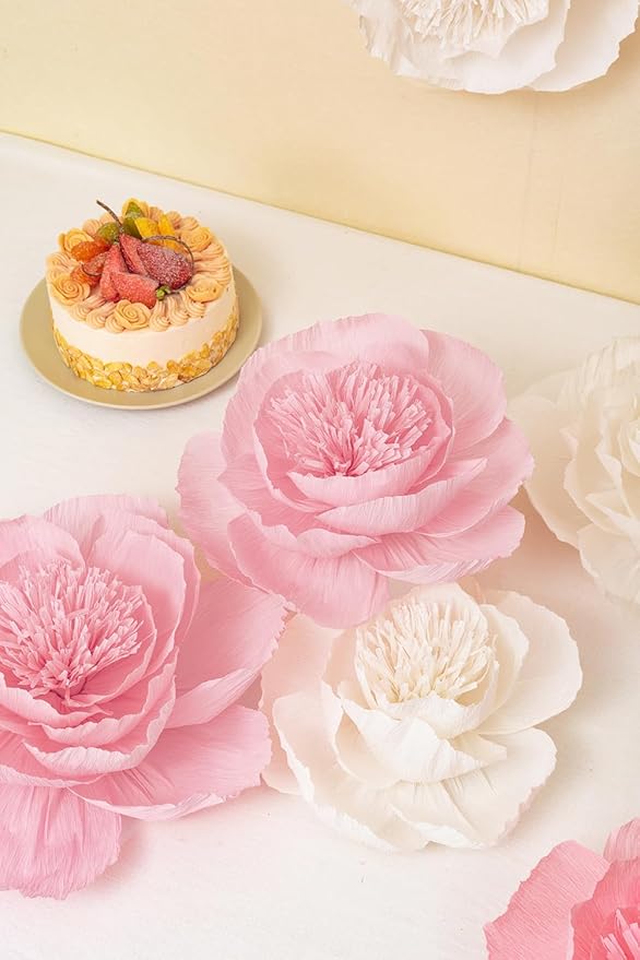 Crepe Paper Flowers Decoration for Wall, Flowers for Wedding Flower Backdrop Decor,Baby Shower,Birthday Party,Photo Backdrop,Archway Decor, Nursery Wall Decor (Rose Red+White+Pink;Set/6)
