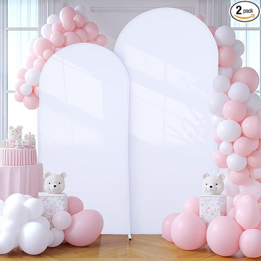 White Arch Backdrop Covers - 6.6FT, 5FT Spandex Fitted Wedding Arch Stand Covers Round Top Chiara Stretchy Arch Backdrop Cover for Wedding Birthday Party Decoration