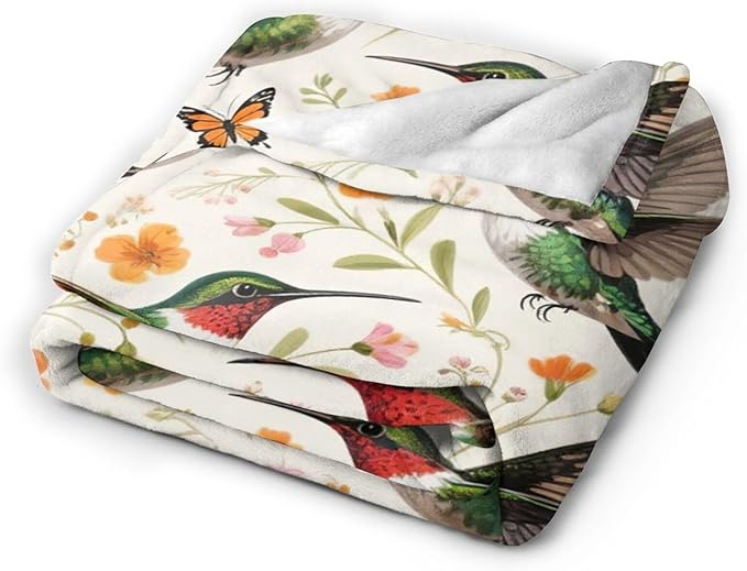 Hummingbird Throw Blanket Hummingbird Blanket Soft Cozy Fleece Fuzzy Stuffed Plush Flannel Animal Gifts for Girls Women Boys Kids Adults 60''x80''