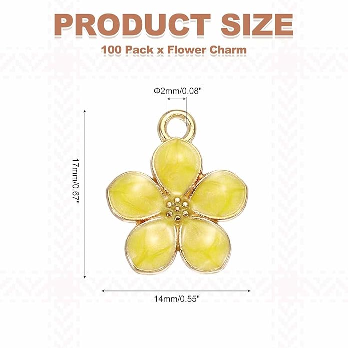 MECCANIXITY Enamel Charm Cherry Blossom Alloy Cute Small Flower Charm Gold Plated Pendant for Jewelry Making