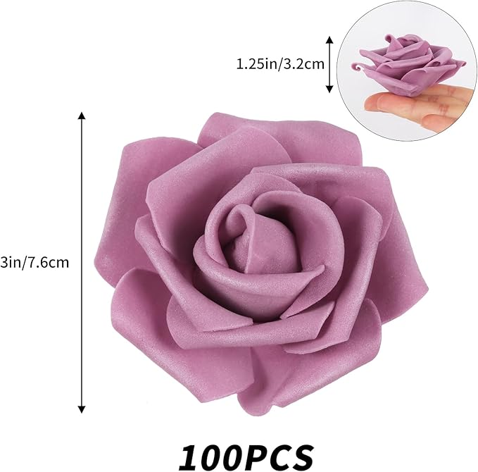 IPOPU Artificial Rose Flower Heads, 100pcs Dusty Rose Foam Fake Roses Bulk 3inch Stemless Faux Flowers for DIY Wedding Baby Shower Centerpieces Arrangements Party Tables Home Decor (Dusty Rose)