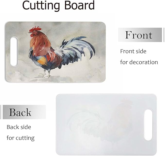 Roosters Cutting Board Red Cock With Blue Tail Grip Handle Chopping Boards Cutting Board for Kitchen Plastic 16" x 10" x 0.24"