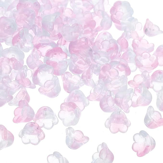 PATIKIL Glass Trumpet Flower Beads, 200 Pcs Gradient Flower Bead Charm for Jewelry Making DIY Craft, Bracelets, Earrings, Necklaces Decorations, Pink, Purple