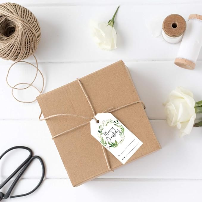 Andaz Press Christmas Holiday Season Classic Gift Tags, Merry Christmas to from Classic Favor Tags, Watercolor Greenery Wreath Design, for Holiday Events, Parties, and Favors, 60-Pack