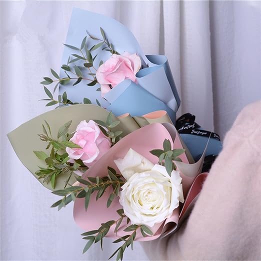 BBJ WRAPS Double Color Flower Wrapping Paper Waterproof Florist Bouquet Packaging Wraps 20 Sheets 23.6x23.6 Inch (Mist Blue)