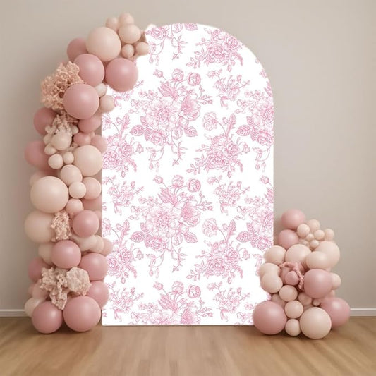 Arch Backdrop Cover Baby in Bloom Baby Shower Arch Stand Spandex Fabric Cover Blue Flowers Floral Pink Bows Girls Birthday Party Baptism Decorations (4X7.2ft,G-4029)