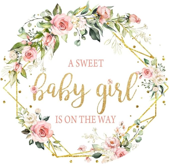 Baby Shower Round Backdrop Cover 6.5ft Pink Floral Girls Baby Shower Circle Background Flowers Green Leaves A Sweet Baby Girl is On the Way Baby Shower Party Decor Banner Girls Photo Studio Prop