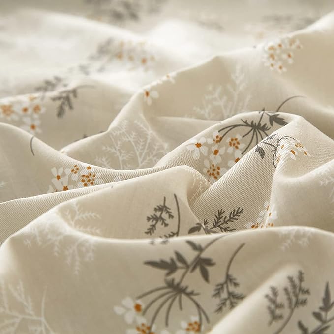 LifeTB Garden Style Floral Duvet Cover Queen Soft Cotton Boho Floral Bedding Sets Chic Shabby Botanical Queen Duvet Cover Girl Women Vintage Floral Comforter Cover with Zipper Closure 4 Ties