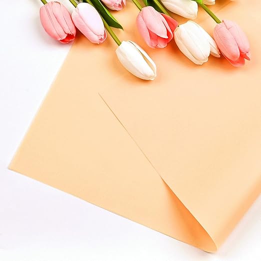 Jutieuo 20 Sheets Peach Flower Wrapping Paper, Waterproof Floral Wrap Solid Bouquet Wrapping Paper Florist Supplies (22.8 x 22.8 inch)