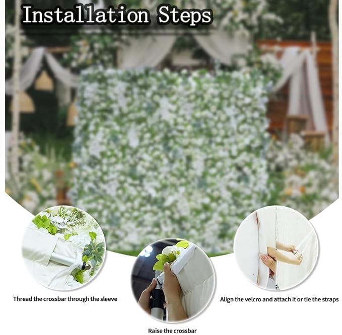 8x8ft(2 pcs of 4ftx8ft) Artificial Silk Fabric Flower Wall Cloth-Based Background 5D White Rose Fabric Rolling Up Floral Backdrop for Wedding Baby Shower Party and Home Decor