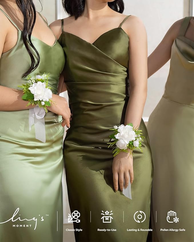 Ling's moment 6pcs Wedding Wrist Corsage Artificial Flowers, Girl/Mother Homecoming Prom Corsages Wristlet Décor, etc. White Lily Valley