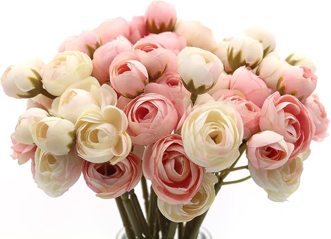 Hananona 18 Pcs Artificial Silk Rose Flowers Persian Ranunculus Bouquet Asian Buttercup,Suitable for Core Decorations,Weddings,Home (Pink, 2)