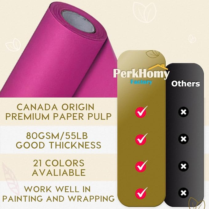 PerkHomy Rose Red Kraft Paper Roll 17.5" x 960" (80') for Gift Wrapping Bouquet Flower Art Painting Craft Writing Packaging Shipping 80GSM 55LB (Rose Red, 17.5" x 80')