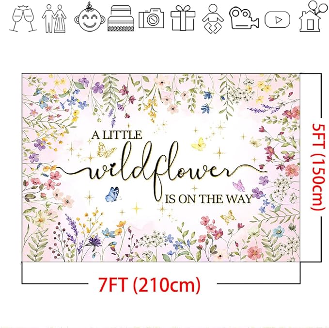 Mocsicka Wildflower Baby Shower Backdrop A Little Wildflower is On The Way Girl Baby Shower Decorations She is a Wildflower Photoshoot Background Banner (7x5ft)