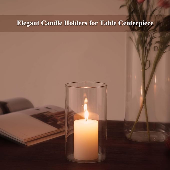 Hurricane Glass Candle Holder Clear Cylinder Vases, Pillar Candle Holders For Floating Candles Table Centerpiece Modern Glass Vases For Weeding Centerpieces Decoration Party Home Decor (2 Sets, S+M+L)