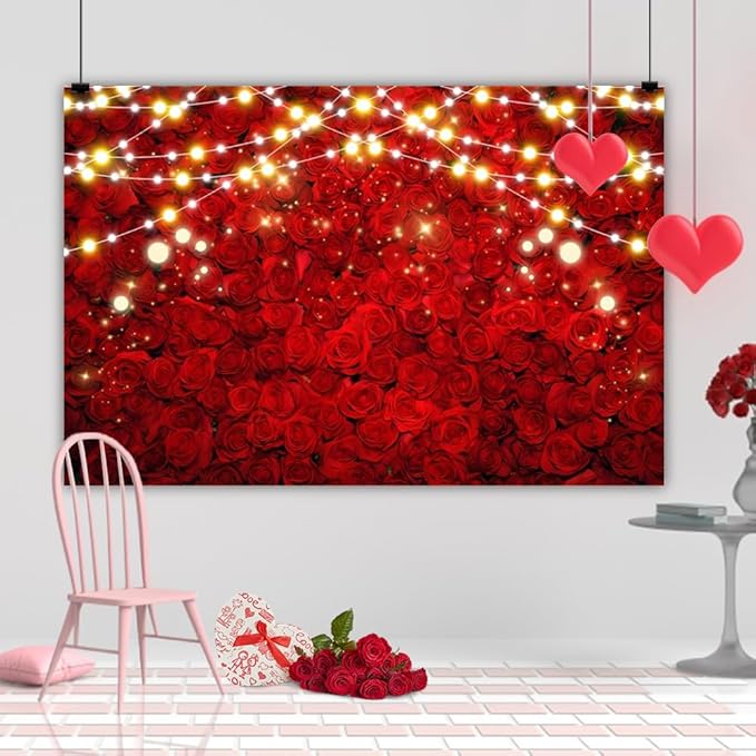 Leowefowa 12x8ft Red Rose Photo Backdrop Romantic Rose Floral Wall Background for Lover Sweet Valentine's Day Wedding Bridal Shower Mother's Day Sweet Party Banner Decor Photo Supplies Prop