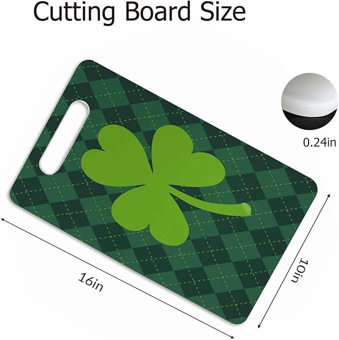 Clover Leaf Cutting Board St. Patrick's Day Green Geometric Stripes Cutting Boards Kitchen Chopping Board With Handles Non Slip 16 x 10 x 0.24 Inch