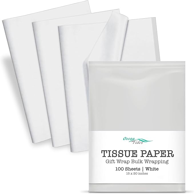 Ocean Tides 100 Sheets (14 x 20 Inches) Christmas Wrapping Paper – Gift Wrapping Tissue Paper Bulk for Crafts, Birthdays, & Holidays – Colored Tissue Papers for Gift Bags & Decorations, White