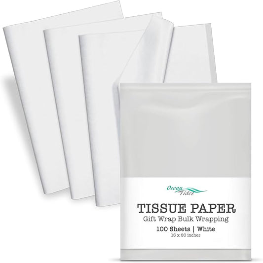 Ocean Tides 100 Sheets (14 x 20 Inches) Christmas Wrapping Paper – Gift Wrapping Tissue Paper Bulk for Crafts, Birthdays, & Holidays – Colored Tissue Papers for Gift Bags & Decorations, White