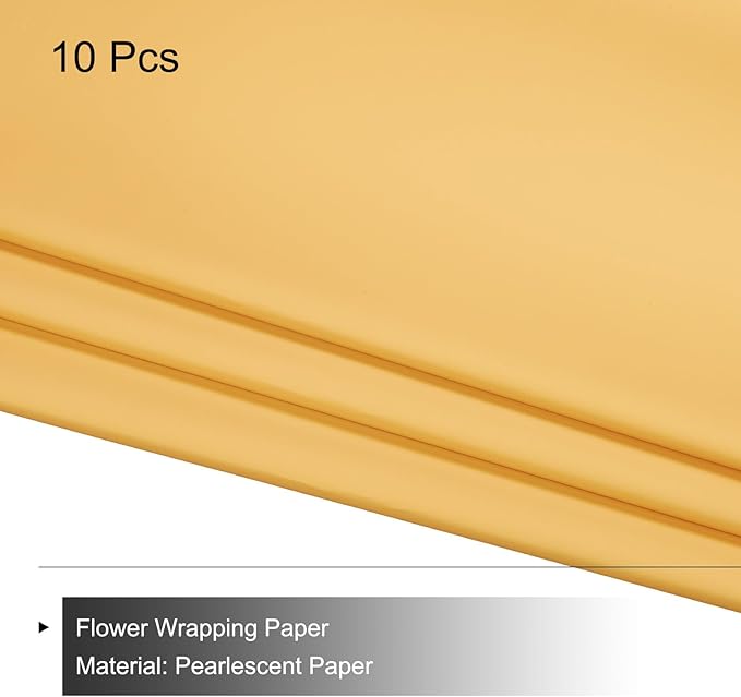 MECCANIXITY Pearlescent Film Flower Wrapping Paper 22.8x22.8 Inch Waterproof for DIY Crafts, Gift/Gift Box Packaging Bright Yellow Pack of 10