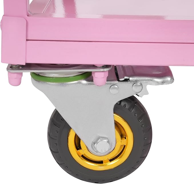 6-Tier Flower Display Stand Indoor Movable Flower Stand with 18 Buckets Plants Display Rack Cart with Wheels Metal Florist Bouquet Stand for Florist Patio Garden,23.62 * 23.62 * 36.61in (Pink)