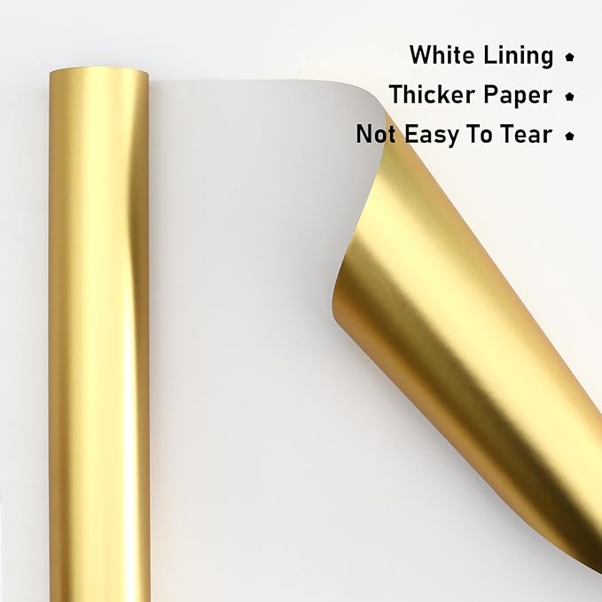 NESCCI Matte Metal Wrapping Paper, Solid Color Paper-2 Roll,17.5 Inches X 32.8 Feet Per Roll,Gift Wrapping Paper,Perfect for Wedding,Valentine's Day,Birthday,Baby Shower,DIY Bouquet