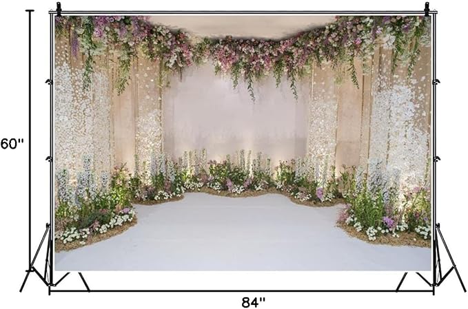 AOFOTO 7x5ft Wedding Backdrop Romance Archway Bridal Shower Flowers Wall Curtain Cradle Ceremony Banner Background for Photography Vinyl Anniversary Birthday Party Decoration Photoshoot Studio Props